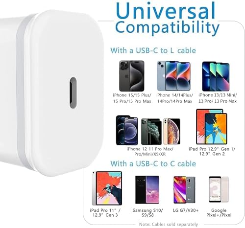 20 W USB C Charger Block 2-Pack – Fast Charging Power Adapter for i Phone and i Pad – Compact Type-C Wall Plug for Ultimate Portability and Enhanced Compatibility – Reliable Charging Solution for All Your Devices