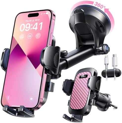 YRU 2025 Military-Grade 360° Rotatable Suction Car Phone Holder – Ultimate Dashboard & Windshield Mount for i Phone 16/15 Pro Max & Samsung – Unmatched 90+ LBS Capacity, Enhanced Compatibility & Easy Installation – Secure, Durable, and Versatile Universal Cradle for Safe Hands-Free Navigation