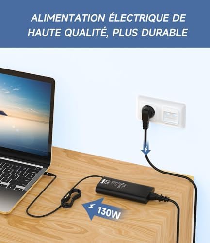 High-Power 130 W USB-C Charger for Dell Laptops – Fast Charge Your XPS 15, 17, Precision & Latitude Models with Ultimate Compatibility and Safety Assurance, Includes Power Supply Cord for Efficient Recharging