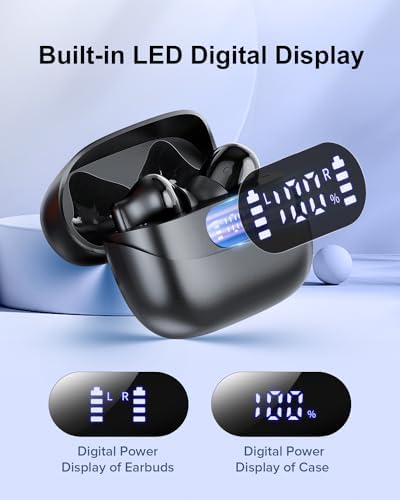 Sleek Rose Gold Wireless Earbuds with Bluetooth 5.3 | 42-Hour Long Battery Life & IPX7 Waterproof Design | Premium Noise Cancelling Earphones for Exceptional Audio | Intelligent LED Display for Seamless Connectivity on i OS & Android