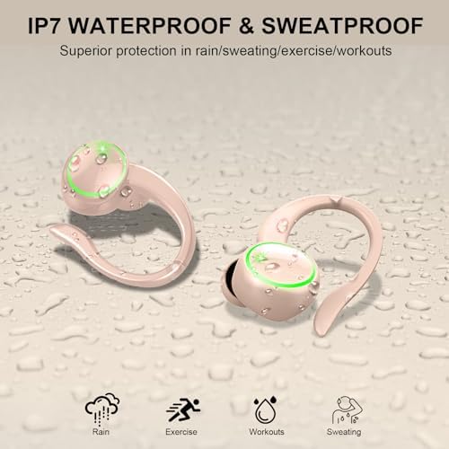 Ultimate Bluetooth 5.4 Sports Earbuds with 50-Hour Playtime, IP7 Waterproof Design, and Enhanced Deep Bass – Perfect for Fitness Enthusiasts and Runners in Vibrant Purple, Engineered for Unmatched Comfort and Superior Noise Cancellation