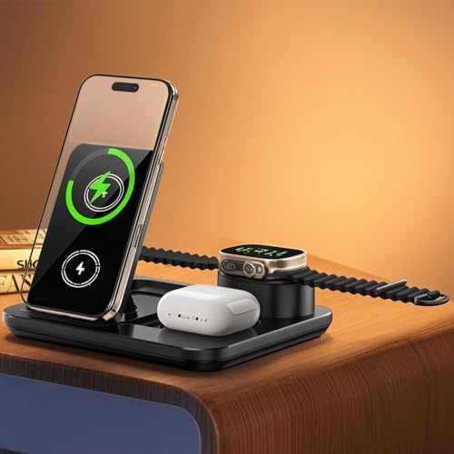 IHAO Ultra-Slim 15 W Fast Wireless Charging Stand – Portable QC3.0 Charger with Smart Protection & Foldable Design for Quick Qi-Enabled Device Charging – Effortless Power for Modern Lifestyles