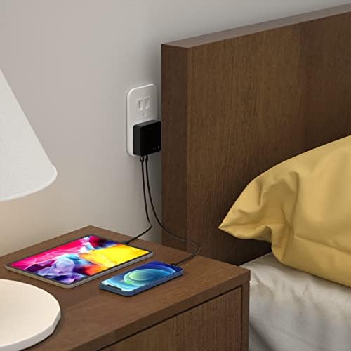 Nekmit 52 W Ultra-Compact 4-Port USB C Fast Charger – Dual 20 W Power Delivery & Dual USB Ports for Rapid Charging of i Phone 13, Galaxy, Pixel, i Pad Pro & More – Sleek Design for Home, Office & Travel Efficiency