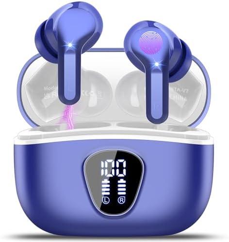 Elevate Your Audio Experience with Bluetooth 5.3 Wireless Earbuds – Hi-Fi Stereo Sound, 40-Hour Battery Life & Advanced Noise Cancelling for Ultimate Focus – IP7 Waterproof Design Perfect for Sports and Everyday Use – Seamless Compatibility with i OS & Android Devices