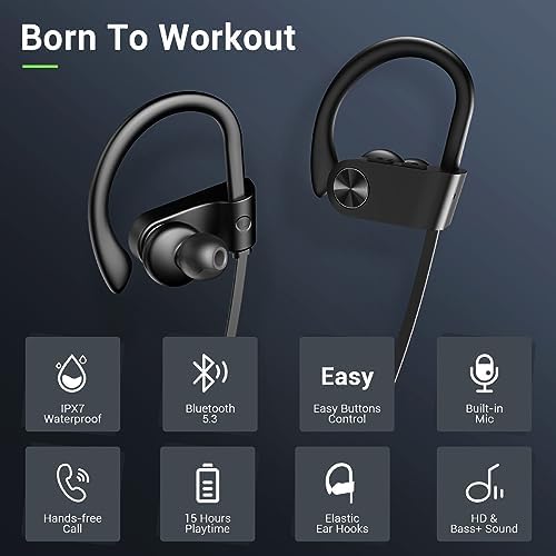 Ultimate Bluetooth 5.3 Waterproof Sports Earbuds – IPX7 Rated, 16-Hour Playtime, Noise Cancelling Mic, and Powerful Hi-Fi Bass for Active Lifestyles – Ideal for Gym and Running Enthusiasts