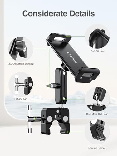 Premium Aluminum Dual Ball Head Tablet Holder for Microphone Stands – Versatile i Pad & Smartphone Mount for Musicians and Presenters – Adjustable Side-Mount Design for 4 to 12.9-Inch Devices – Lightweight, Durable, and Easy to Transport – Enhance Your Performance with Optimal Device Accessibility and Stability