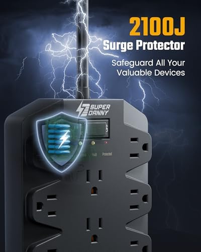 Maximize Your Power Efficiency with SUPERDANNY 18-Outlet Surge Protector Power Strip – 4 USB Charging Ports, 1875 W/15 A, 2100 J Surge Protection, 6.5 FT Heavy-Duty Flat Plug Extension Cord for Home, Office, Gaming, and Dorm Use – Versatile Wall Mount Design for Unmatched Convenience and Safety