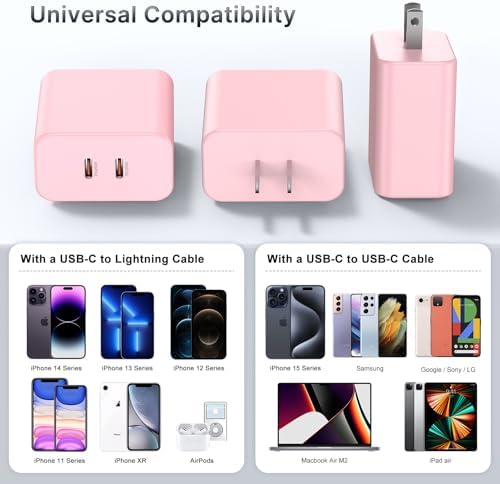 40 W Dual USB-C Fast Charging Block – Ultimate Portable Power Adapter for i Phone, i Pad, Samsung & More – 2-Pack for Effortless Multi-Device Charging – Rapidly Energize Your Gadgets Anywhere