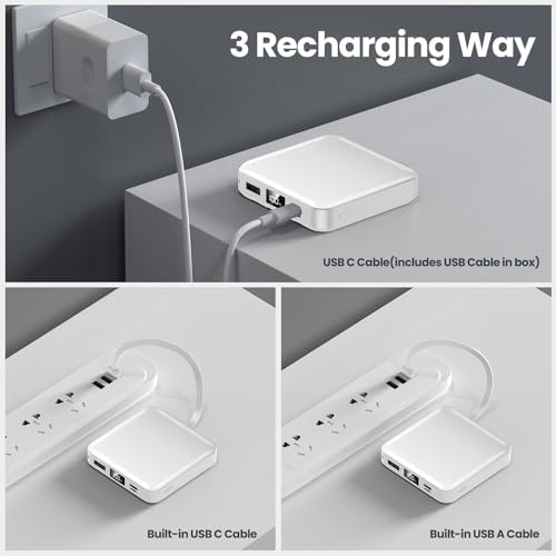 Ultra-Compact 12000 m Ah Fast Charging Power Bank with Built-in Cables – All-in-One Portable Charger for i Phone, Tablets & Samsung Devices, Featuring USB C Input/Output and LED Battery Display for Maximum Efficiency and On-the-Go Convenience