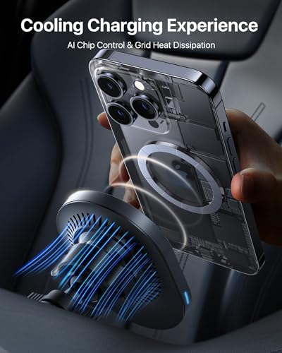 andobil 15 W Fast Wireless Car Charger & Magnetic Phone Mount for i Phone 16 Pro Max, 15 Pro, 14 Pro Max, 13, 12 – Seamless Integration of High-Speed Charging and Secure Magnetic Support for an Enhanced Driving Experience, Adjustable Viewing Angles, and Sleek Design for Effortless Accessibility