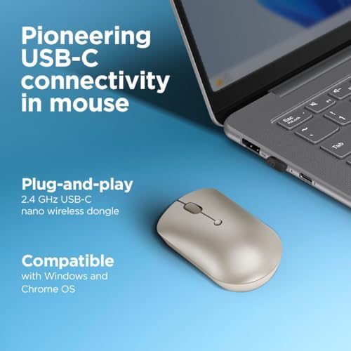 Lenovo 540 Storm Grey Wireless Mouse – Compact & Ergonomic USB-C Design for PC and Laptop – Ambidextrous Comfort with 18-Month Battery Life – Reliable 2.4 GHz Connection for Windows & Chrome OS Devices – Ultimate Productivity Companion