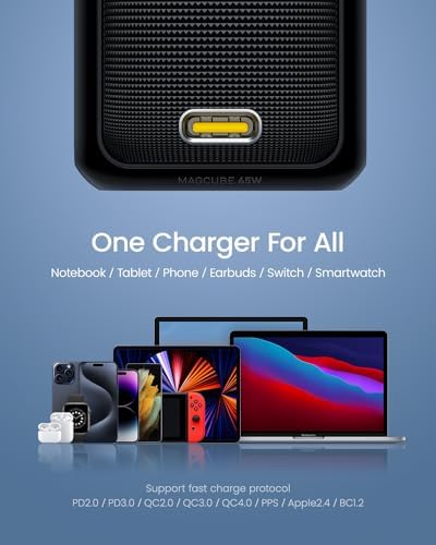 AOHI 65 W Ga N+ Magcube Fast USB-C Wall Charger with 4 ft LED Display Cable – Ultimate Power Adapter for Mac Book Pro/Air, i Phone 15/14/Plus/Pro Max, Galaxy Devices – High Efficiency, Sleek Design for Home & Travel