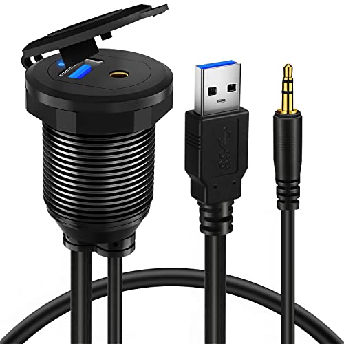 BATIGE Type C USB 3.0 Flush Mount Extension Cable – 3 ft Alloy Shell Car, Truck & Motorcycle Dashboard USB Port with LED Indicator for Enhanced Durability and Seamless Connectivity