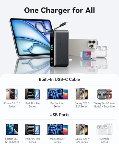 INIU 3-in-1 Travel Power Bank: 10000 m Ah Fast Charger with Built-in USB-C & Foldable AC Plug – Ultimate Portable Charging Solution for College Students, Travelers, and Tech Enthusiasts – Blue – Charge Multiple Devices Effortlessly!
