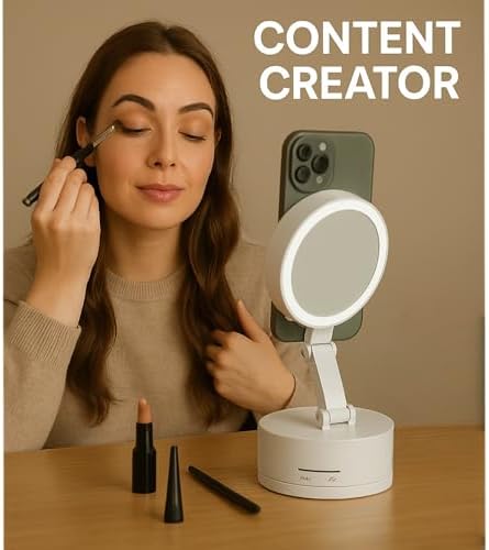 Adjustable Phone Stand with On/Off Switch, 360° Rotation, Fordable and Portable with Multipurpose Phone Holder for Car, Home, Office Available in Black, White, Pink (White) – Enhanced Compatibility and Speed