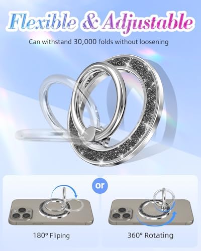 Glamorous Blue Glitter Mag Safe Phone Ring Holder – Stylish Magnetic Grip for i Phone 16, 15, 14, 13 Pro Max & Plus – Secure Finger Stand for Enhanced Control and Protection – Effortless Attachment and Detachment for Fashion-Forward Users