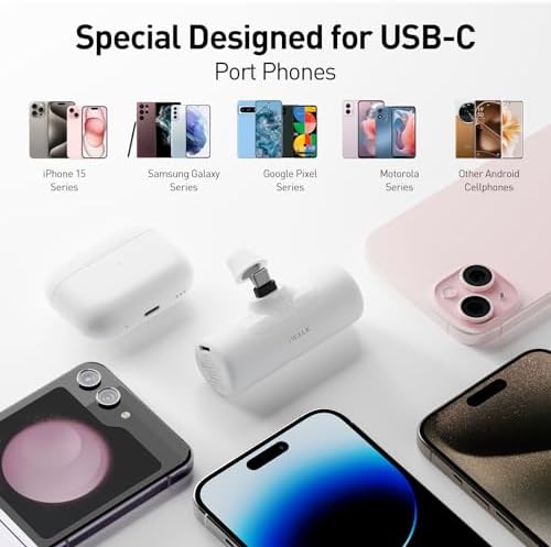 Ultimate 4,500 m Ah Portable Power Bank for i Phone 15/16 and Samsung S22/S23/S24 – Compact, Built-in USB C Charger for Fast On-the-Go Charging – Essential Travel Accessory for i Phone and Android Devices, Sleek Black Design