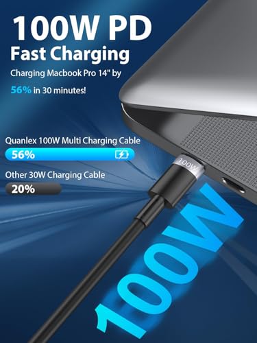 Ultra-Fast 100 W Retractable Multi-Device Charging Cable – 6-in-1 Compact Travel Charger for i Phone 15, i Pad Pro 2024, and More – Versatile USB C, Lightning & Micro USB Ports with 4 FT Flexibility – Sleek Black Design for Tangle-Free Convenience and Enhanced Compatibility