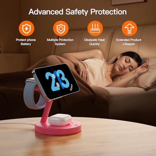 2025 US Edition 3-in-1 Wireless Charging Station for Apple: High-Speed 15 W Mag-Safe Charger Dock for i Phone 16/15/14/13/12, Air Pods, and Apple Watch – Superior Compatibility and Fast Charging Solution