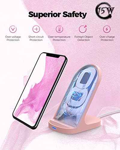 YW YUWISS 15 W Fast Wireless Charger Stand – Ultra-Compatible Charging Solution for i Phone 14/13/12 Series & Samsung Galaxy S22/S21/S20 – Vertical & Horizontal Design for Effortless Device Access, Enhanced Safety Features, Portable & Stylish Tech Accessory