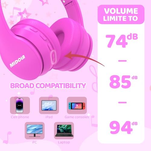 Experience Ultimate Sound Safety with MIDOLA Bluetooth 5.3 Over-Ear Headphones for Kids – Wireless Audio Bliss with Volume Control (85/110 d B), 60-Hour Playtime, and Foldable Design in Trendy Blue – Perfect for School, Travel, and Home Adventures!