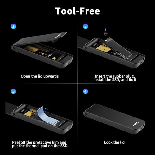 FIDECO M.2 NVMe SSD Enclosure – USB 3.2 Gen 2 PCIe Adapter with Tool-Free Installation, Optimal Thermal Management, and UASP/Trim Support for Lightning-Fast Data Transfers and Broad M.2 Compatibility – Ideal for Gamers and Content Creators