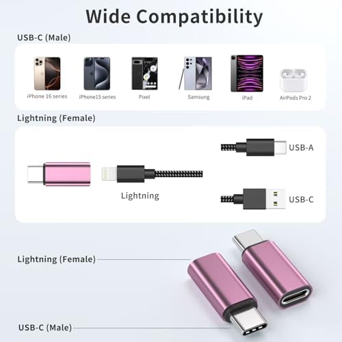Premium 4-Pack Lightning to USB C Adapters for i Phone 15/16 and Galaxy S24 – Fast Charging & Data Sync Solutions for Seamless Connectivity, Compact Design, and Enhanced Durability – Essential Accessory for Modern Devices