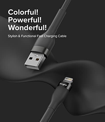 Ringke 3.9 FT USB to Lightning Pastel Charging Cable – Fast Charge Your i Phone, i Pad, and Air Pods with Tangle-Free Design and Enhanced Durability – Sleek Black Aesthetic Perfect for Car Play and Everyday Use