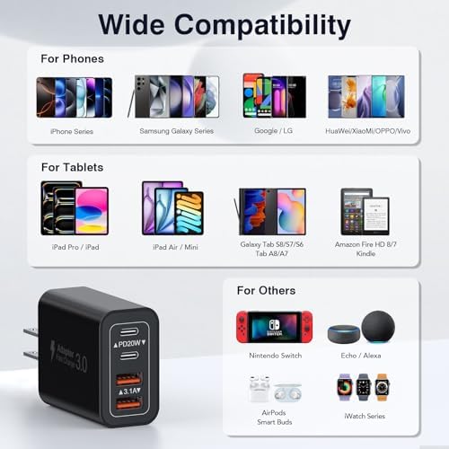 40 W USB C 4-Port Wall Charger 2-Pack – Ultra-Fast Charging Adapter for i Phone 16, i Pad Pro, Nintendo Switch & More – High-Speed PD & QC Technology for Multiple Devices – Compact & Stylish Red Design – Perfect for Travel and Daily Use
