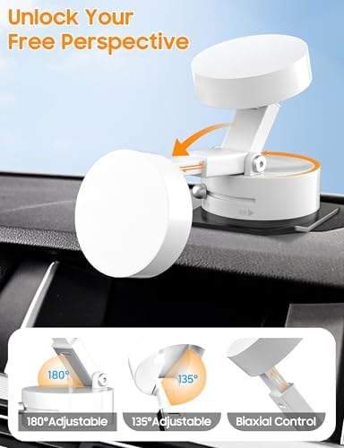 Vacuum Magnetic Phone Holder for Car – [ 360° Rotation & Foldable] Strong Suction Vacuum Magnetic Cell Phone Holder Stand, Height Adjustable Magnetic Phone Mount, For iPhone/All Phones (Any Surface) – Enhanced Compatibility and Speed