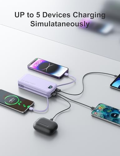 Ultra-Portable 20000 m Ah Power Bank with Built-In Cables & AC Plug | PD 20 W Fast Charging for i Phone, Samsung, Android | LED Display Travel Charger – Charge Multiple Devices Seamlessly and Stay Powered On-the-Go