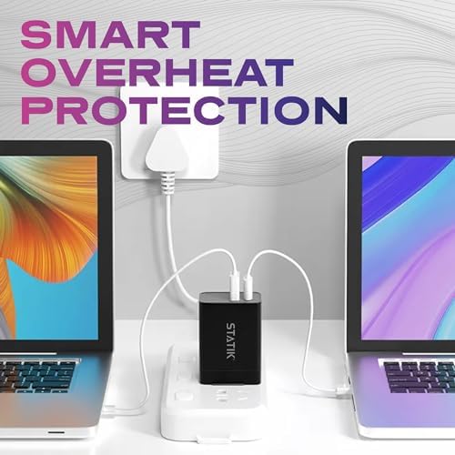 STATIK 100 W Ga N Fast Charger Block – Triple USB-C Ports for High-Speed Charging | Universal Compatibility with Mac Book, i Phone, Samsung, and Laptops | Compact Design for Efficient Power Delivery and Safety Features