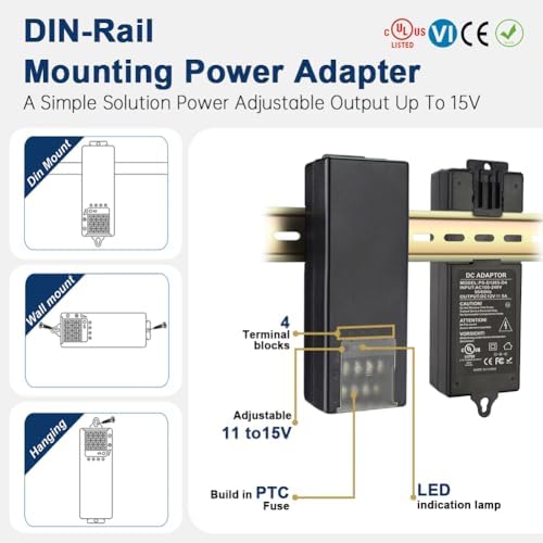Reliable 12 V DC 5 A Power Supply Adapter for CCTV – 4-Channel Din-Rail Distribution with PTC Fuse, UL Listed by CENTROPOWER – Elevate Surveillance System Performance and Security Reliability