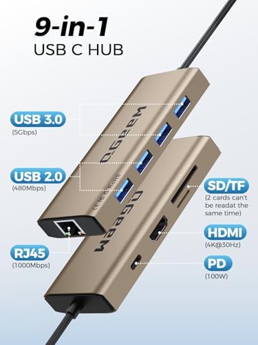 Unlock Seamless Connectivity with the QGee M 9-in-1 USB C Hub – The Ultimate Multi-Port Adapter for High-Speed Data Transfer, 4 K HDMI Output, and 100 W Power Delivery – Perfectly Compatible with Mac Book Pro, Air, i Pad, Dell, HP, Lenovo, and Chromebook – Compact, Stylish Blue Design for On-the-Go Professionals and Creatives