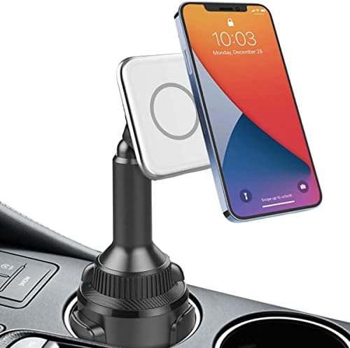 Aporia Mag Safe Car Cup Holder Charger – 15 W Fast Wireless Charging Mount with Adjustable Arm & 360° Rotation for i Phone 12+ | Ultimate Driving Accessory for Effortless Connectivity and Enhanced Convenience on the Road