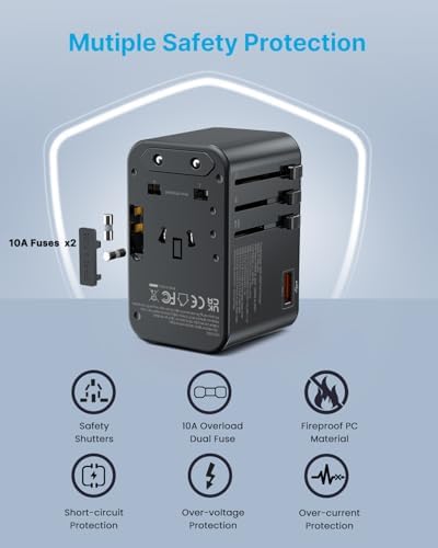 VINTAR Universal Travel Adapter 75 W Ga N Technology: Ultimate All-in-One Power Converter with 3 USB-C PD and 2 USB-A Quick Charge Ports for Global Use – Compact Power Solution for Laptops & Smartphones in 200+ Countries – Reliable Performance with Safety Features for Hassle-Free Charging