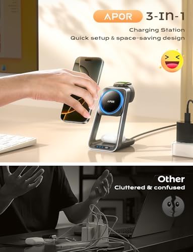 Revolutionize Your Charging Game with Our 3-in-1 Wireless Charging Station Featuring Cooling Fan – Mag Safe-Compatible Dock for i Phone 12-16, Apple Watch Series 10/Ultra/2, and Air Pods 4/3/Pro 2 – Sleek Multi-Device Solution for Home and Office Efficiency