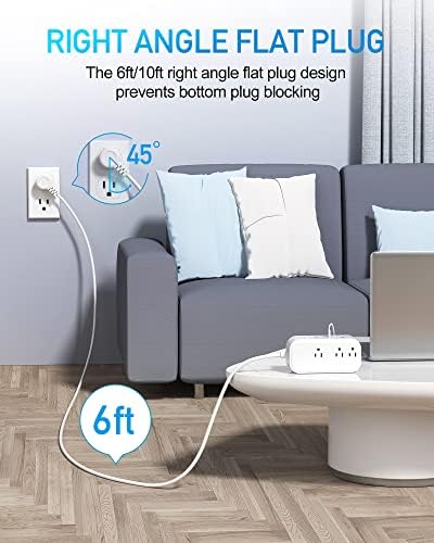 10 FT USB C Surge Protector Power Strip with 6 AC Outlets & 3 Fast Charging USB Ports – Ideal Travel Charging Station with Overload Protection, Flat Plug Design, and Wall Mount Capability for Home Office & Dorm Use – 1875 W/15 A Enhanced Safety & Speed