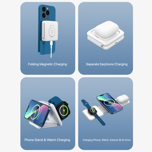 Triple Device Wireless Charging Hub – Foldable 15 W Magnetic Fast Charger for i Phone 16/15/14/13/12, Air Pods (All Models), and Apple Watch – Portable, Sleek White Design for Travel and Home Use – Ultimate Convenience and Style for Your Tech Essentials