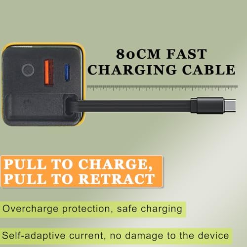 Ultra-Fast 80 W Ga N 3-in-1 Charger with Retractable Plug – Versatile Charging Hub with Type-C Cable & Dual USB Ports for Seamless Device Connectivity – Compact Travel Essential for Phones and Tablets