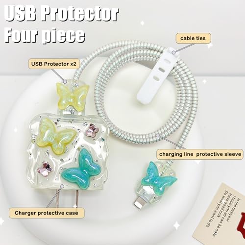 Bling Pink Butterfly Wave Cable Protector for i Phone Charger – Stylish USB Cover and Cord Saver for Lightning Cables, Durable Protection Against Damage, Lightweight and Easy to Clean Charging Accessory