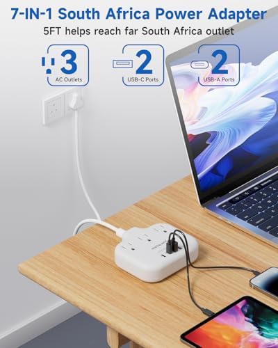 Ultimate Universal Travel Plug Adapter with PD30 W Fast Charging Hub – 3 Multi-Port Connectivity for International Travel, Featuring Dual USB-C & USB-A Outputs, 3 ft Extension Cord for Effortless Power in EU, US, UK, France & Spain – Perfect Solution for Global Adventurers Seeking Reliable Charging Options