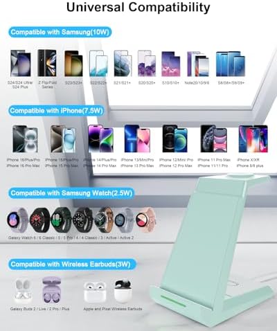 NANAMI Premium 3-in-1 Wireless Charging Station for Samsung Devices – Ultra-Fast Qi Charger Stand for Galaxy S25, S24, S23 Ultra, S22, S21, Z Flip, Fold 4, Galaxy Watch 6/5/5 Pro/4/3 & Buds 2 Pro – Sleek, Space-Saving Design for Modern Lifestyles