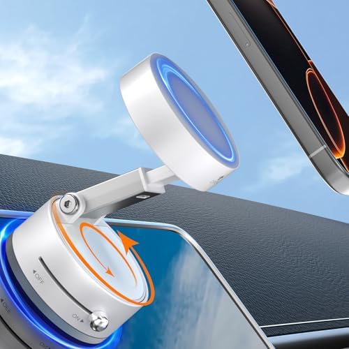 imluckies Magnetic Car Phone Holder for Magsafe iPhone, Seamless Vacuum Suction Cup Phone Mount, 360° Rotatable & Retractable Foldable Car Accessory, Easy to Install/Remove, White – Enhanced Compatibility and Speed