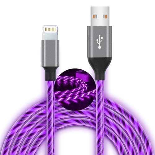 Illuminate Your Charging Routine with the 6 ft LED i Phone Charger Cord – MFi Certified Lightning Cable for Fast, Reliable Power | Stylish Purple Design for All i Phone Models 14, 13, 12, 11 Pro Max, XR, X, SE, 8 Plus, i Pad & i Pod | Durable LED Light-Up Charging Solution for Home, Office & Travel