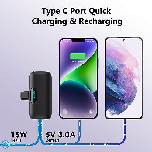 Ultra-Compact 2 Pack Mini Portable Charger 5200 m Ah with PD Fast Charging & LCD Display – Stylish Battery Backup Power Bank for i Phone 14/13/12/XR/7/6 – Your Essential On-the-Go Charging Solution