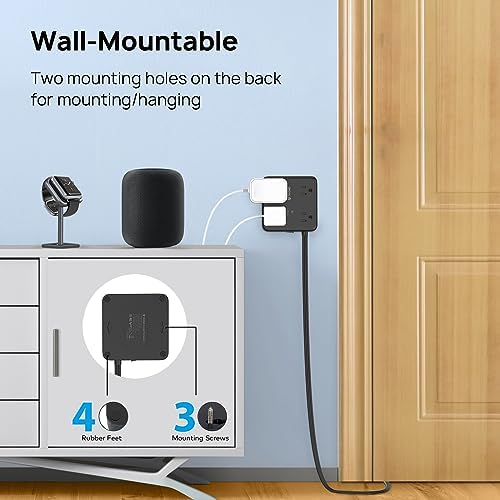 TROND Smart Surge Protector Power Strip with USB Ports – 5 ft Flat Plug Extension Cord for Home, Office & Dorm Room – 1440 Joules Surge Protection & Wall Mount Design for Space-Saving Power Management – Versatile Multi-Outlets Charging Station in White