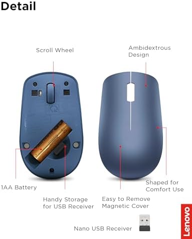 Lenovo 530 Wireless Mouse – Ergonomic Abyss Blue Design with 2.4 GHz Nano USB Receiver, 1200 DPI Optical Sensor for Precision Tracking, Lightweight & Portable for Effortless Navigation, Ideal for Left & Right-Handed Users, Perfect Companion for Work or Travel