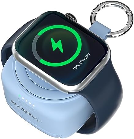 Compact Magnetic Portable Charger for Apple Watch – 1200 m Ah MFi Certified Power Bank with Built-In Cable, Keychain Design for Effortless Travel, Compatible with Series 9/8/7/6/5/4/3/2/SE/Ultra – Reliable Wireless Charging Solution for On-the-Go Lifestyle