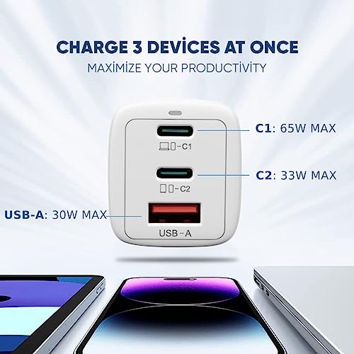 65 W Ga N Pro Travel Charger – Ultimate Multi-Port USB-C Wall Adapter for i Phone 15, Mac Book & Android Devices – Compact Foldable Design with Premium USB-C Cable for Efficient On-the-Go Charging